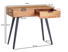 Konsolentisch >WL6.155< in Akazie, Massivholz / Metall - 90x78x36cm (BxHxT)