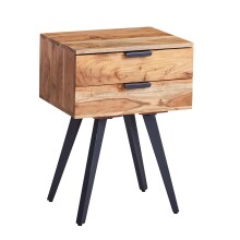Nachtkommode >WL6.156< in Akazie, Massivholz / Metall - 47x65x35cm (BxHxT)