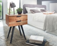 Nachtkommode >WL6.156< in Akazie, Massivholz / Metall - 47x65x35cm (BxHxT)