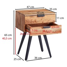 Nachtkommode >WL6.156< in Akazie, Massivholz / Metall - 47x65x35cm (BxHxT)
