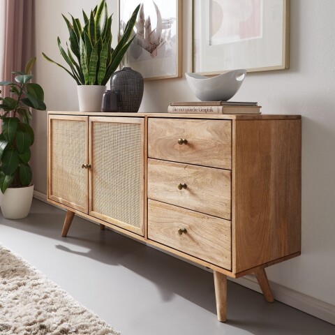 Sideboard >WL6.159< in Mango, Massivholz - 140x75x40cm (BxHxT)