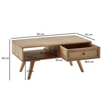 Couchtisch >WL6.160< in Mango, Massivholz - 90x40x45cm (BxHxT)