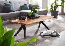 Couchtisch >WL6.163< in Akazie, Massivholz / Edelstahl - 37x64cm (HxT)