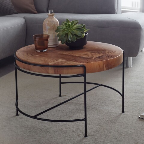 Couchtisch >WL6.174< in Akazie, Massivholz / Edelstahl - 40x62cm (HxD)