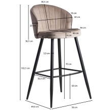 Barhocker >WL6.291< in Beige, Samt-Bezug / Metall - 56x103x53cm (BxHxT)