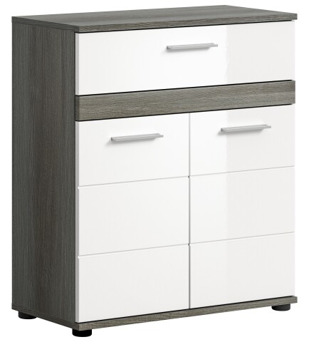 Midischrank >Blake< in Rauchsilber/Weiß hochglanz - 70x79x31cm (BxHxT)