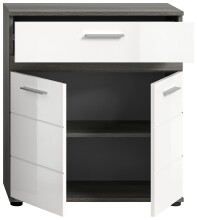 Midischrank >Blake< in Rauchsilber/Weiß hochglanz - 70x79x31cm (BxHxT)