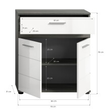 Midischrank >Blake< in Rauchsilber/Weiß hochglanz - 70x79x31cm (BxHxT)