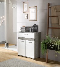 Midischrank >Blake< in Rauchsilber/Weiß hochglanz - 70x79x31cm (BxHxT)