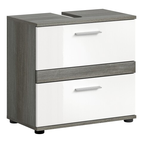 Waschbeckenunterschrank >Blake< in Rauchsilber/Weiß hochglanz - 60x57x34 (BxHxT)