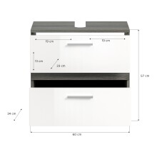 Waschbeckenunterschrank >Blake< in Rauchsilber/Weiß hochglanz - 60x57x34 (BxHxT)