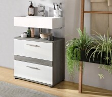 Waschbeckenunterschrank >Blake< in Rauchsilber/Weiß hochglanz - 60x57x34 (BxHxT)