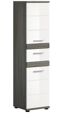 Hochschrank >Blake< in Rauchsilber/Weiß hochglanz - 35x137x31cm (BxHxT)