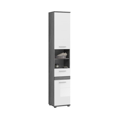 Hochschrank >Blake< in Rauchsilber/Weiß hochglanz - 35x191x31cm (BxHxT)