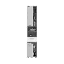Hochschrank >Blake< in Rauchsilber/Weiß hochglanz - 35x191x31cm (BxHxT)