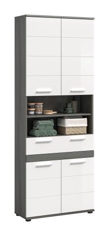 Hochschrank >Blake< in Rauchsilber/Weiß hochglanz - 70x191x31cm (BxHxT)