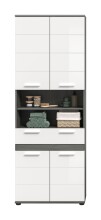 Hochschrank >Blake< in Rauchsilber/Weiß hochglanz - 70x191x31cm (BxHxT)