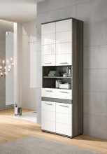 Hochschrank >Blake< in Rauchsilber/Weiß hochglanz - 70x191x31cm (BxHxT)