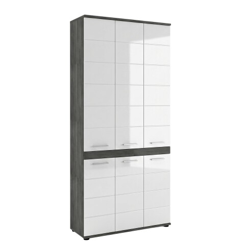 Hochschrank >Blake< in Rauchsilber/Weiß hochglanz - 90x191x31cm (BxHxT)