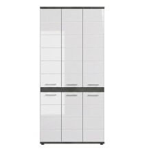 Hochschrank >Blake< in Rauchsilber/Weiß hochglanz - 90x191x31cm (BxHxT)