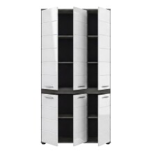 Hochschrank >Blake< in Rauchsilber/Weiß hochglanz - 90x191x31cm (BxHxT)