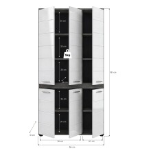 Hochschrank >Blake< in Rauchsilber/Weiß hochglanz - 90x191x31cm (BxHxT)