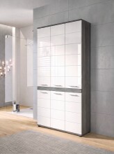 Hochschrank >Blake< in Rauchsilber/Weiß hochglanz - 90x191x31cm (BxHxT)