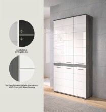 Hochschrank >Blake< in Rauchsilber/Weiß hochglanz - 90x191x31cm (BxHxT)