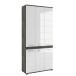 Hochschrank >Blake< in Rauchsilber/Weiß hochglanz - 90x191x31cm (BxHxT)