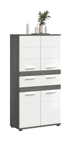 Hochschrank >Blake< in Rauchsilber/Weiß hochglanz - 70x137x31cm (BxHxT)