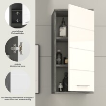 Hängeschrank >Blake< in Rauchsilber/Weiß hochglanz - 35x77x25cm (BxHxT)
