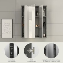 Badezimmerspiegelschrank >Blake< in Rauchsilber/Spiegelglas - 60x77x21cm (BxHxT)