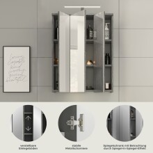 Badezimmerspiegelschrank >Blake< in Rauchsilber/Spiegelglas - 60x77x21cm (BxHxT)