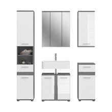 Badezimmer-Set >Blake< in Rauchsilber/Weiß hochglanz - 164x191x34cm (BxHxT)