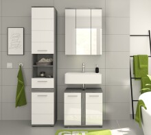 Badezimmer-Set >Blake< in Rauchsilber/Weiß hochglanz - 114x191x34cm (BxHxT)
