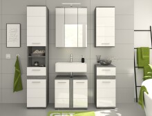Badezimmer-Set >Blake< in Rauchsilber/Weiß hochglanz - 60x191x34cm (BxHxT)