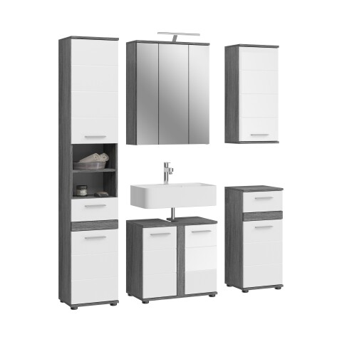 Badezimmer-Set >Blake< in Rauchsilber/Weiß hochglanz - 164x191x34cm (BxHxT)