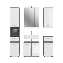 Badezimmer-Set >Blake< in Rauchsilber/Weiß hochglanz - 164x191x34cm (BxHxT)