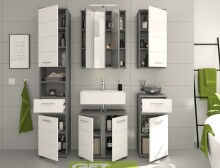 Badezimmer-Set >Blake< in Rauchsilber/Weiß hochglanz - 164x191x34cm (BxHxT)