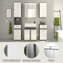 Badezimmer-Set >Blake< in Rauchsilber/Weiß hochglanz - 164x191x34cm (BxHxT)