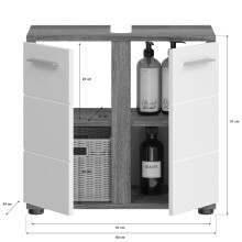 Badezimmer-Set >Blake< in Rauchsilber/Weiß hochglanz - 60x191x34cm (BxHxT)