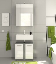 Badezimmer-Set >Blake< in Rauchsilber/Weiß hochglanz - 60x191x34cm (BxHxT)