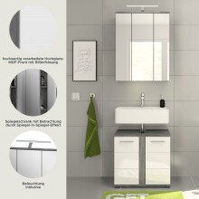 Badezimmer-Set >Blake< in Rauchsilber/Weiß hochglanz - 60x191x34cm (BxHxT)