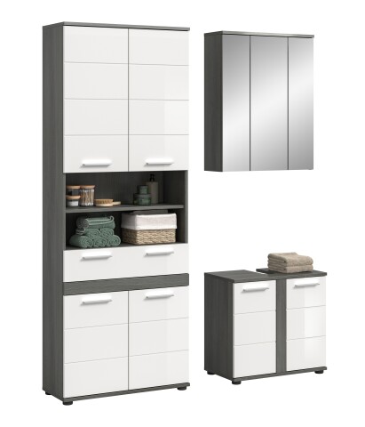 Badezimmer-Set >Blake< in Rauchsilber/Weiß hochglanz - 145x191x34cm (BxHxT)