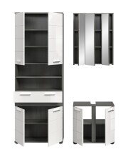 Badezimmer-Set >Blake< in Rauchsilber/Weiß hochglanz - 145x191x34cm (BxHxT)