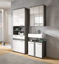 Badezimmer-Set >Blake< in Rauchsilber/Weiß hochglanz - 145x191x34cm (BxHxT)