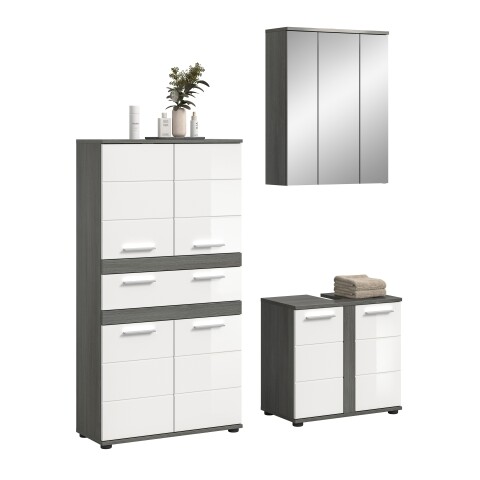 Badezimmer-Set >Blake< in Rauchsilber/Weiß hochglanz - 145x191x34cm (BxHxT)