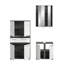Badezimmer-Set >Blake< in Rauchsilber/Weiß hochglanz - 145x191x34cm (BxHxT)
