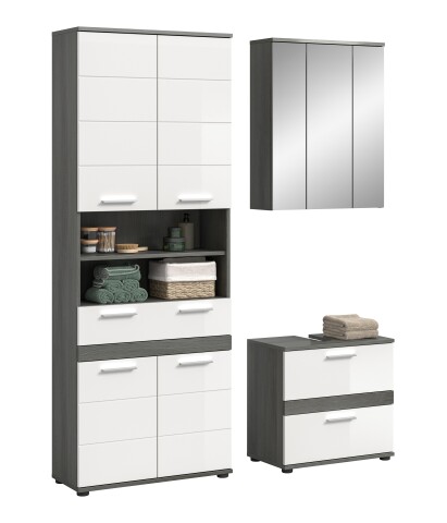 Badezimmer-Set >Blake< in Rauchsilber/Weiß hochglanz - 145x191x34cm (BxHxT)