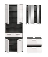 Badezimmer-Set >Blake< in Rauchsilber/Weiß hochglanz - 145x191x34cm (BxHxT)